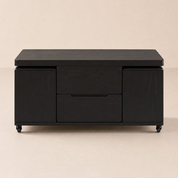 Table basse pliable à plateau relevable de 1000 mm avec 4 tabourets et rangement