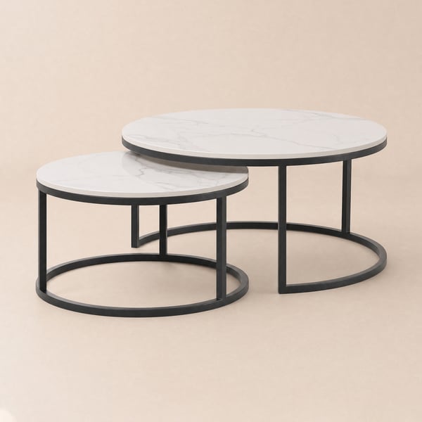 Fero 60 cm - 80 cm White Sintered Stone Round Nesting Coffee Table