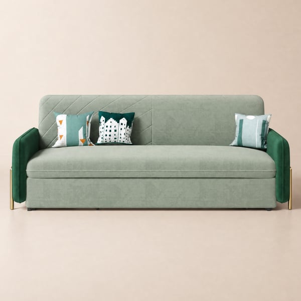 79" Queen 3-Seater Green Velvet Convertible Sleeper Sofa with Storage & Pillows