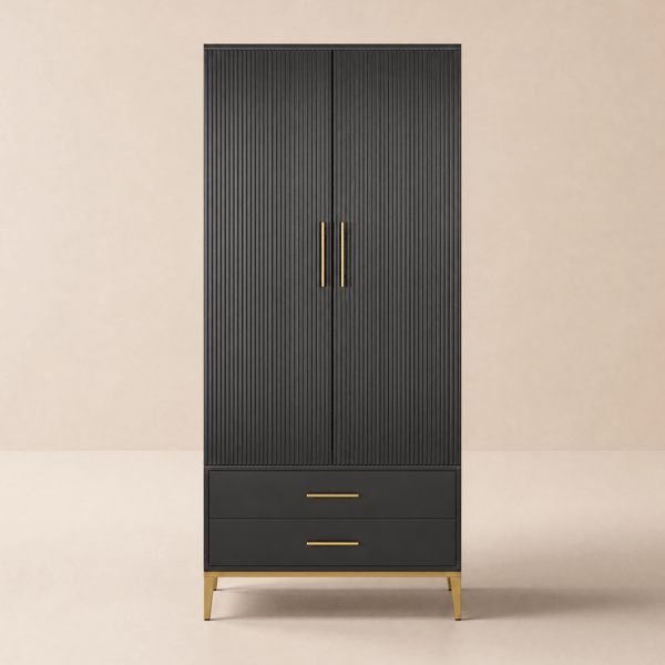 Black Bar Cabinet with Door Modern Storage Home Bar Cabinet with Glass Rack&Drawers