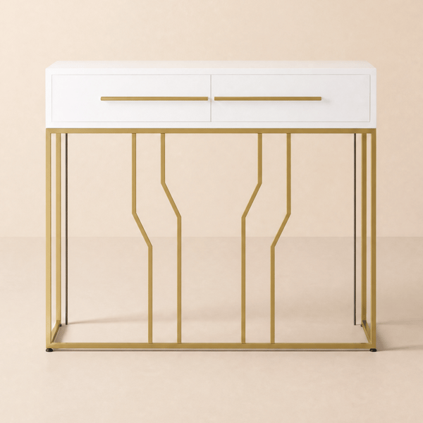 32" Modern Narrow White Console Table with Storage Wood Entryway Table with Drawers