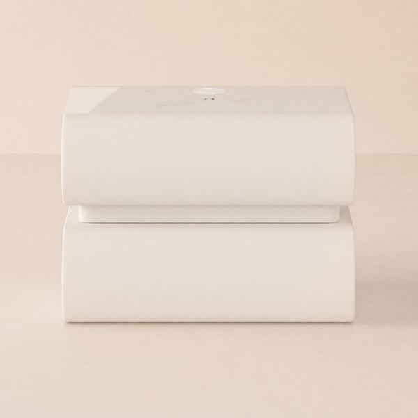 Table de chevet murale LED Humply en simili cuir blanc chaud avec station de charge et 2 tiroirs