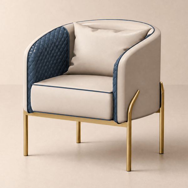 Modern Accent Chair Tufted Upholstered PU Leather Accent Chair in Gold