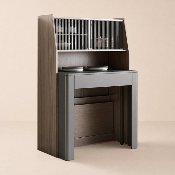 Table à manger extensible de 1800 mm de style rustique, noyer et gris avec buffet