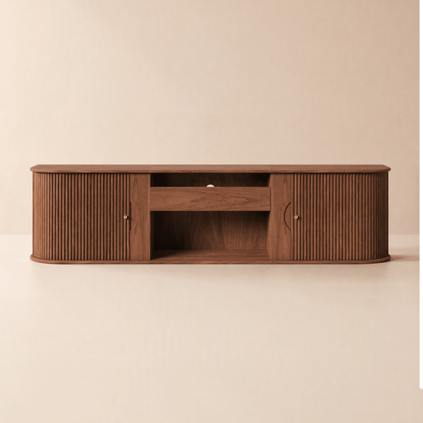 2100mm Ash Wood Fluted TV Stand for UST Projector