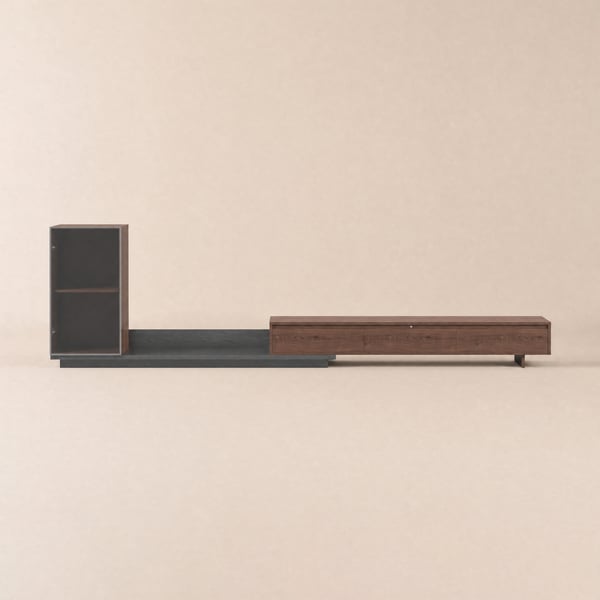 Fero 98"-155" Walnut & Gray Extendable TV Stand with Bookcase & LED Light
