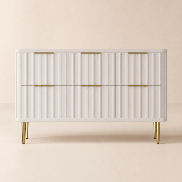 1200 mm Fluted White 6-Drawer Dresser