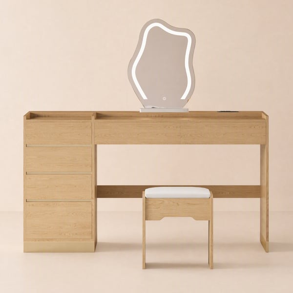 Modern Natural Makeup Vanity Set with Charging Station & Mirror