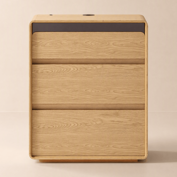 Meloa-slim nachtkastje van 600 mm hout met 3 laden, LED-verlichting en laadstation