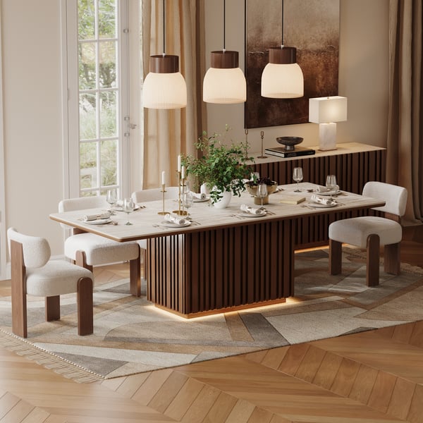 Aura Table à manger rectangulaire 213 cm en pierre frittée pour 8 personnes