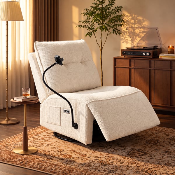 Performance Chenille Power Swivel Rocker Recliner Accent Chair with Phone Holder