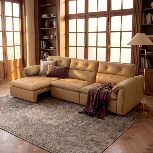 126" 3-Seater Genuine Leather Power Convertible Sleeper Sofa with Adjustable Headrests
