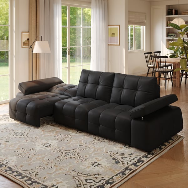 130" 3-Seater Genuine Leather Power Convertible Sleeper Sofa with Adjustable Armrests