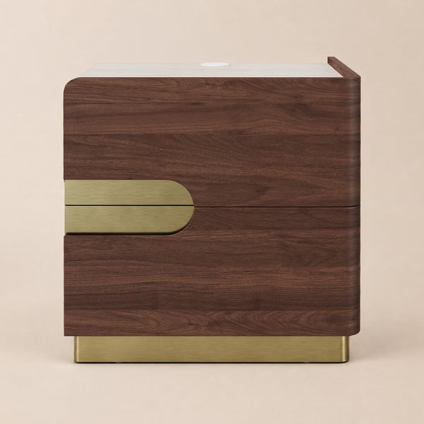 Horva 2-Drawer Nightstand with Charging Station & Travertine Sintered Stone Top