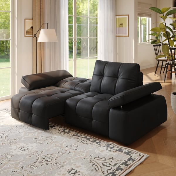 96" 2-Seater Genuine Leather Power Convertible Sleeper Sofa with Adjustable Armrests