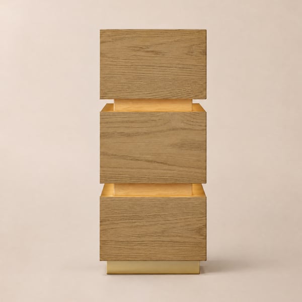 Lumio Natural 3-Drawer Narrow LED Bedside Table with Charging Station