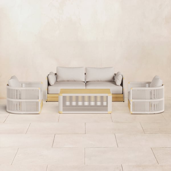 Costra 4-Piece Outdoor Rope Weave Swivel Sofa Set with Coffee Table in Ivory for 4