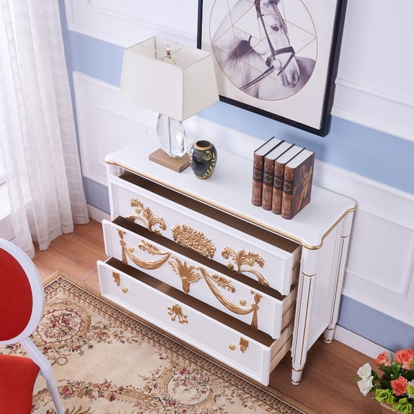 47" Classic White Entryway Embossed Flower Patterns 3 Drawers