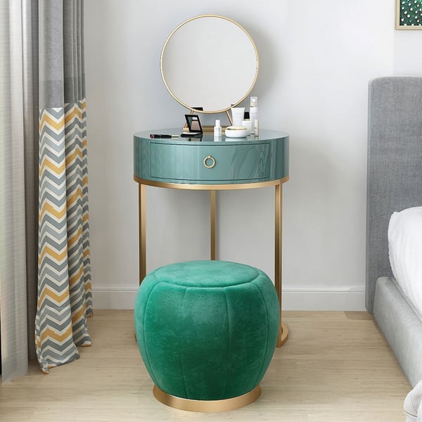 Green Makeup Vanity Set with Drawer Velvet Stool Mirror Included Metal