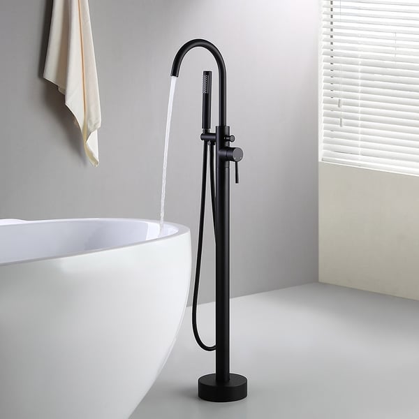 Brewst Modern Brass Floor Mounted Bath Filler Tap with Handheld Shower