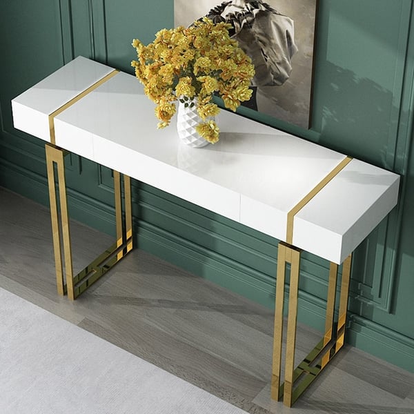 Modern Luxury White Console Table with Drawer Storage Rectangular