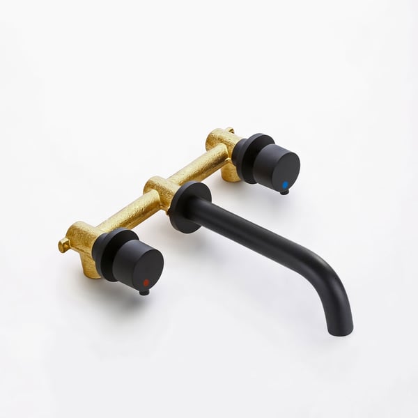 Stev Modern Matte Black WallMount Bathroom Sink Faucet with Double