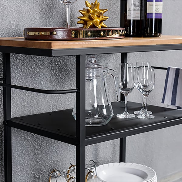 27.6'' Black Bar Cart with 2 Shelves 4 Metal Wheels Industrial Style ...