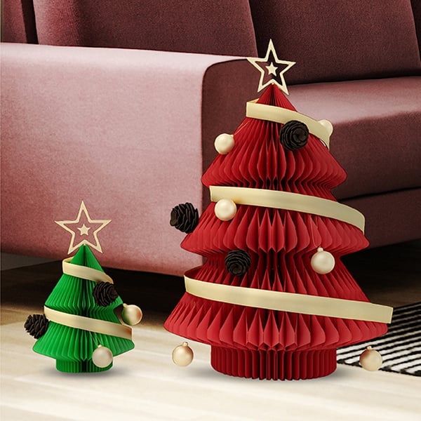 Decoración navideña árbol de Navidad plegable con adorno de papel kraft