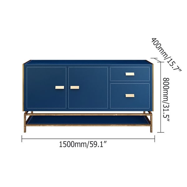 Modern 59" Blue Sideboard Buffet Table with Shelf Faux Leather