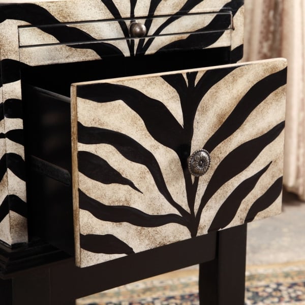 Rustic Zebra End Table with Storage & Shelf Wood End Table with Pull
