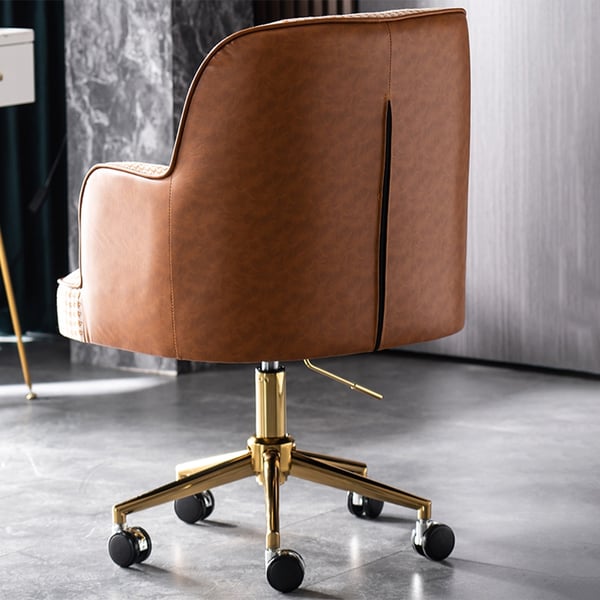 Retro Office Chair PU Leather Task Chair Upholstered Swivel Office