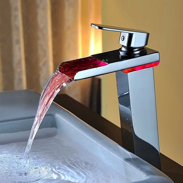 Moderne LED Waterfall Single Handle Vessel Sink Bathroom Faucet with