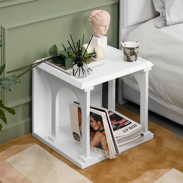 Nordic Style White End Table with Open Storage Shelf Square WoodenHomary