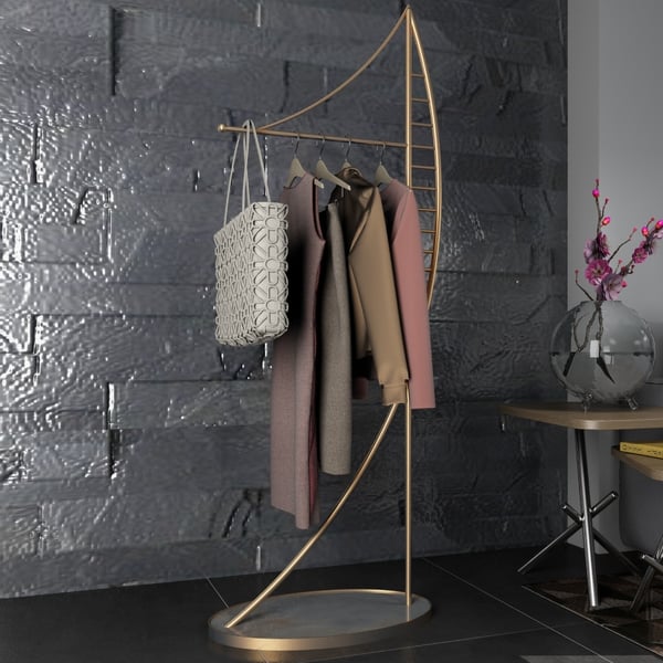 Marble Clothing Stand Coat Rack Gold with Shelf and Hanging Homary