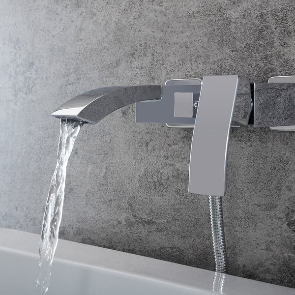 Ridge Wall-Mount Angled Waterfall Spout Single Handle Tub Filler Faucet ...