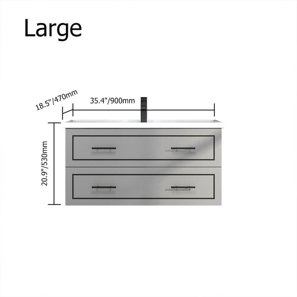 900mm Grey Modern Floating Bathroom Vanity Single Ceramic Basin with ...