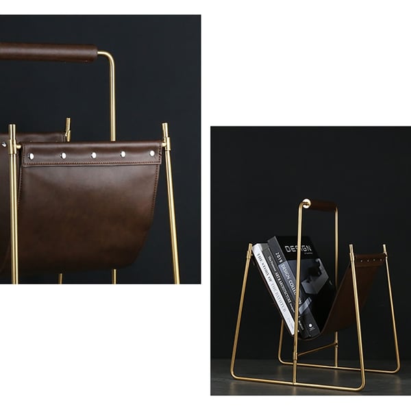 Stylish Decorative Magazine Rack in Brown&Gold Leather | Homary