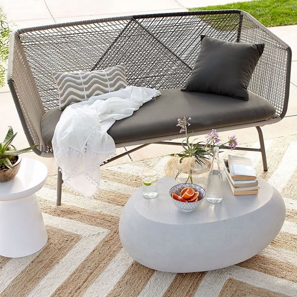 Outdoor PE Rattan Loveseat with Cushion Pillows Included Patio Sofa Metal Legs