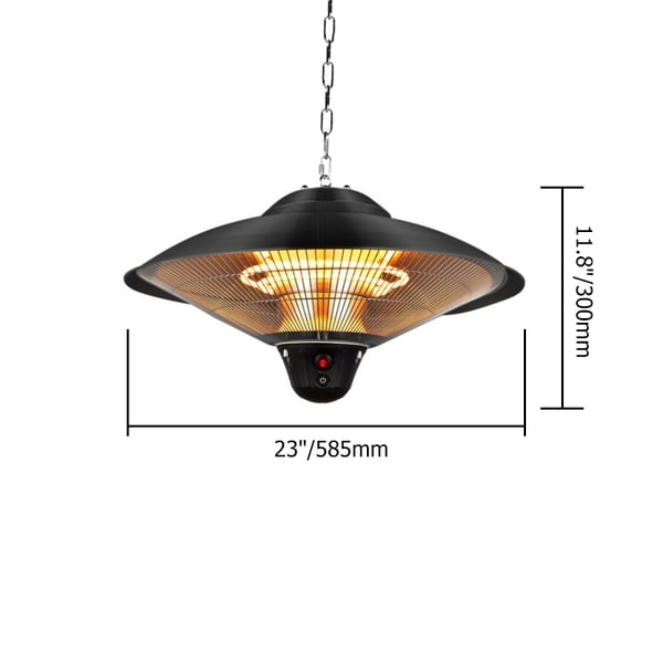 1500W Outdoor Heater Patio Hanging Electric Heater Black Outdoor or Indoor Use Homary