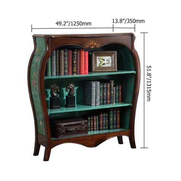 1250mm Vintage Walnut Bookcase VaseShaped Floral Decorative Bookshelf