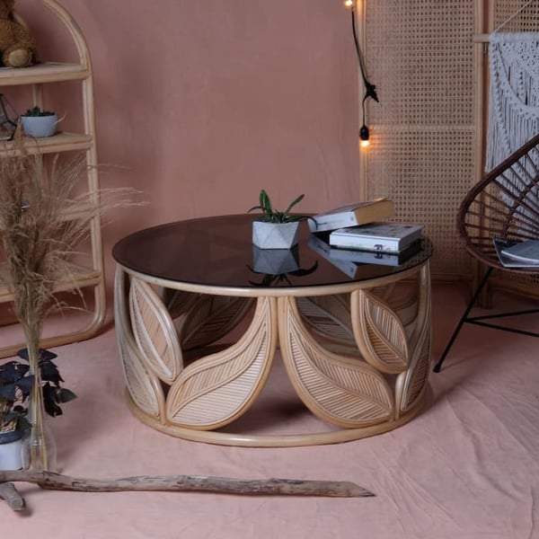 Rustic Coffee Table with Tempered Glass Top Retro Accent Table Homary