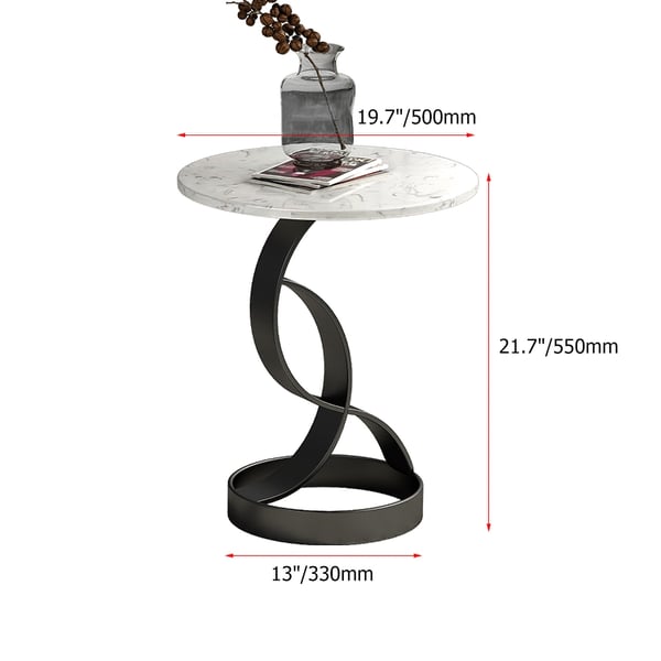 Black Round End Table with Marble Tabletop Side Table Metal Homary