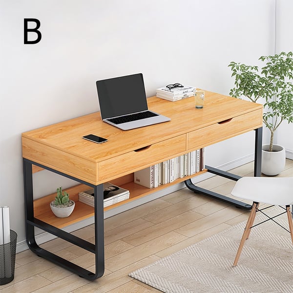 Modern Office Desk with Drawers Rectangular Writing Desk MDF&Metal Homary