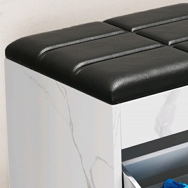 White & Black PU Leather Shoe Storage Adjustable Shelves