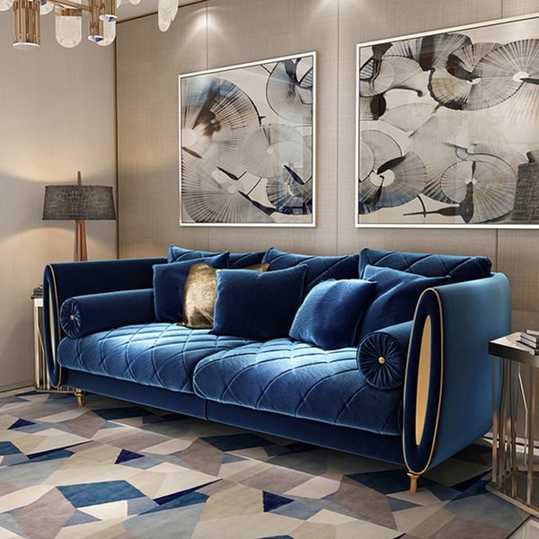 Modern Blue Velvet Upholstered Sofa 3Seater Sofa Luxury Sofa with