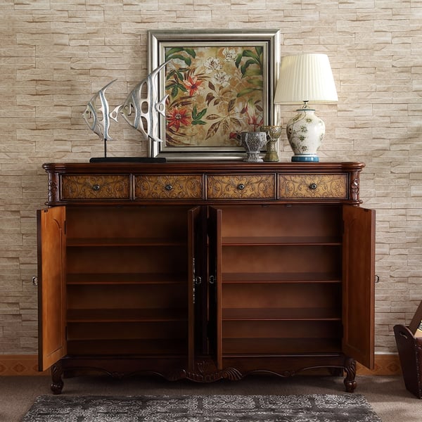 Traditional 59" Rectangular Carved Accent Sideboard Buffet &