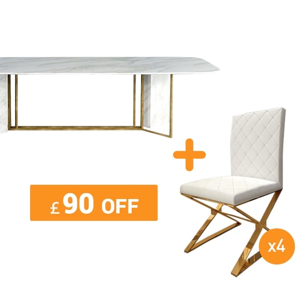 White Marble Dining Table & 4 PU Leather Dining Chair | Homary UK