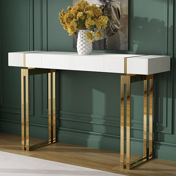 Modern Luxury White Console Table with Drawer Storage Rectangular