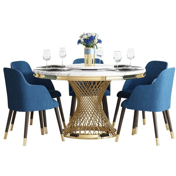 Modern Mid-Century Upholstered Blue Fabric Dining Chair with Arms Set ...