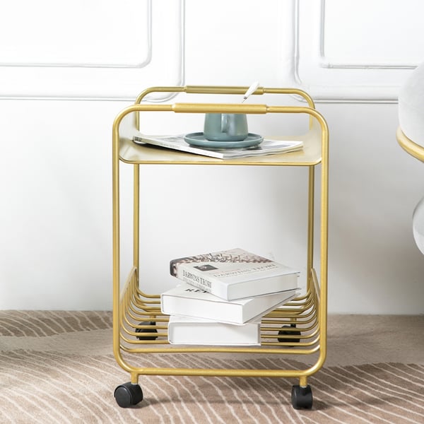 Modern Gold End Table with Shelf Metal Side Table Cart Homary UK